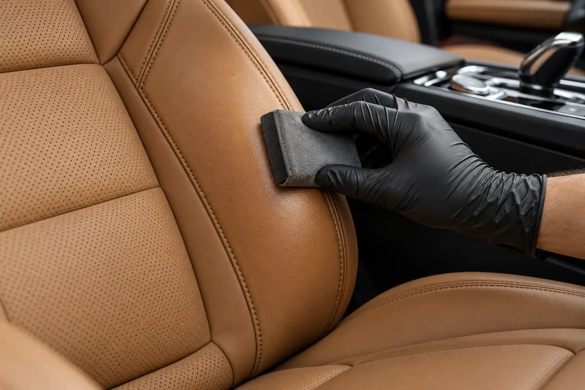 Illustration of protective interior coating being applied to a leather seat